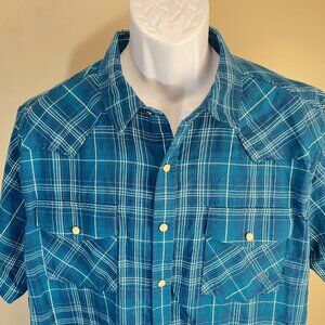 Ariat Men's teal and white Retro Fit western pearl snap shirt 2XL XXL s/s